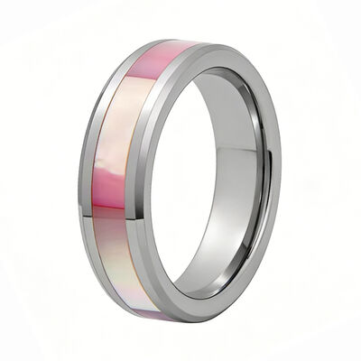6mm Silver Plated Tungsten Wedding Band with Pink Mother of Pearl Inlay Unisex Tungsten Ring