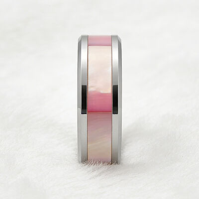 6mm Silver Plated Tungsten Wedding Band with Pink Mother of Pearl Inlay Unisex Tungsten Ring