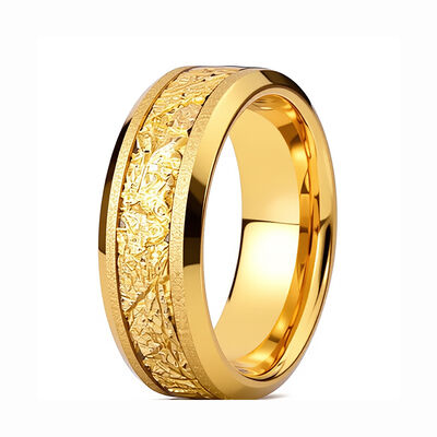 8mm 18K Gold Plated Tungsten Wedding Band with Gold Foil Inlay Luxury Tungsten Carbide Ring