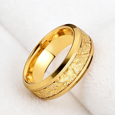 8mm 18K Gold Plated Tungsten Wedding Band with Gold Foil Inlay Luxury Tungsten Carbide Ring