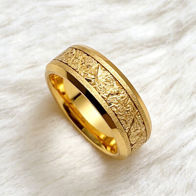 8mm 18K Gold Plated Tungsten Wedding Band with Gold Foil Inlay Luxury Tungsten Carbide Ring