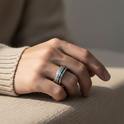 8mm Silver Plated Tungsten Wedding Band Ring with Antler Crushed Turquoise Inlay for Men's Engagement