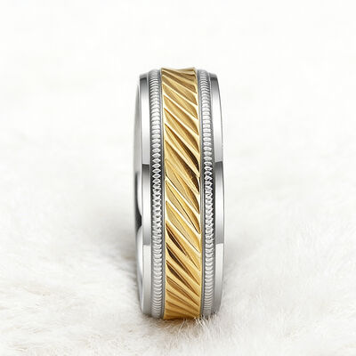 8mm Silver Plated Stainless Steel Ring with Geometric Line for Wedding Band and Engagement Ring