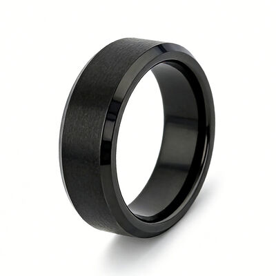8MM Black Matte Beveled Edge Tungsten Wedding Band Ring for Men and Women