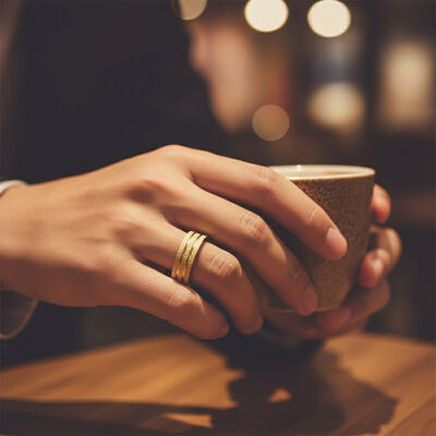 Trendy Starry Sky Plain Band Gold Filled Stainless Steel Tungsten Wedding Band Ring for Men and Women