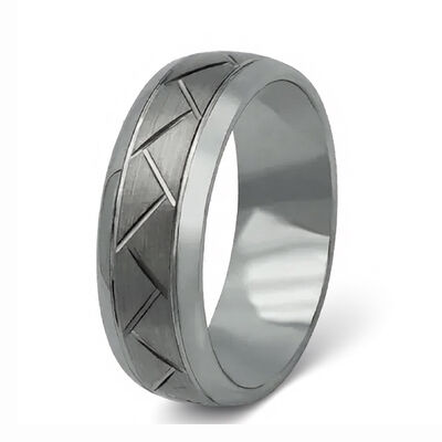 Wholesale Silver Plated Tungsten Ring with Geometric Lines Inlay for Wedding Promise Gift