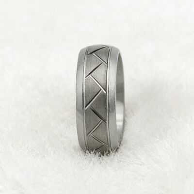 Wholesale Silver Plated Tungsten Ring with Geometric Lines Inlay for Wedding Promise Gift