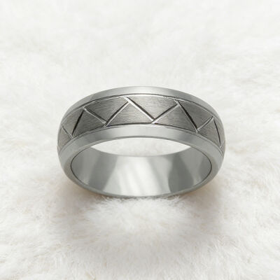 Wholesale Silver Plated Tungsten Ring with Geometric Lines Inlay for Wedding Promise Gift